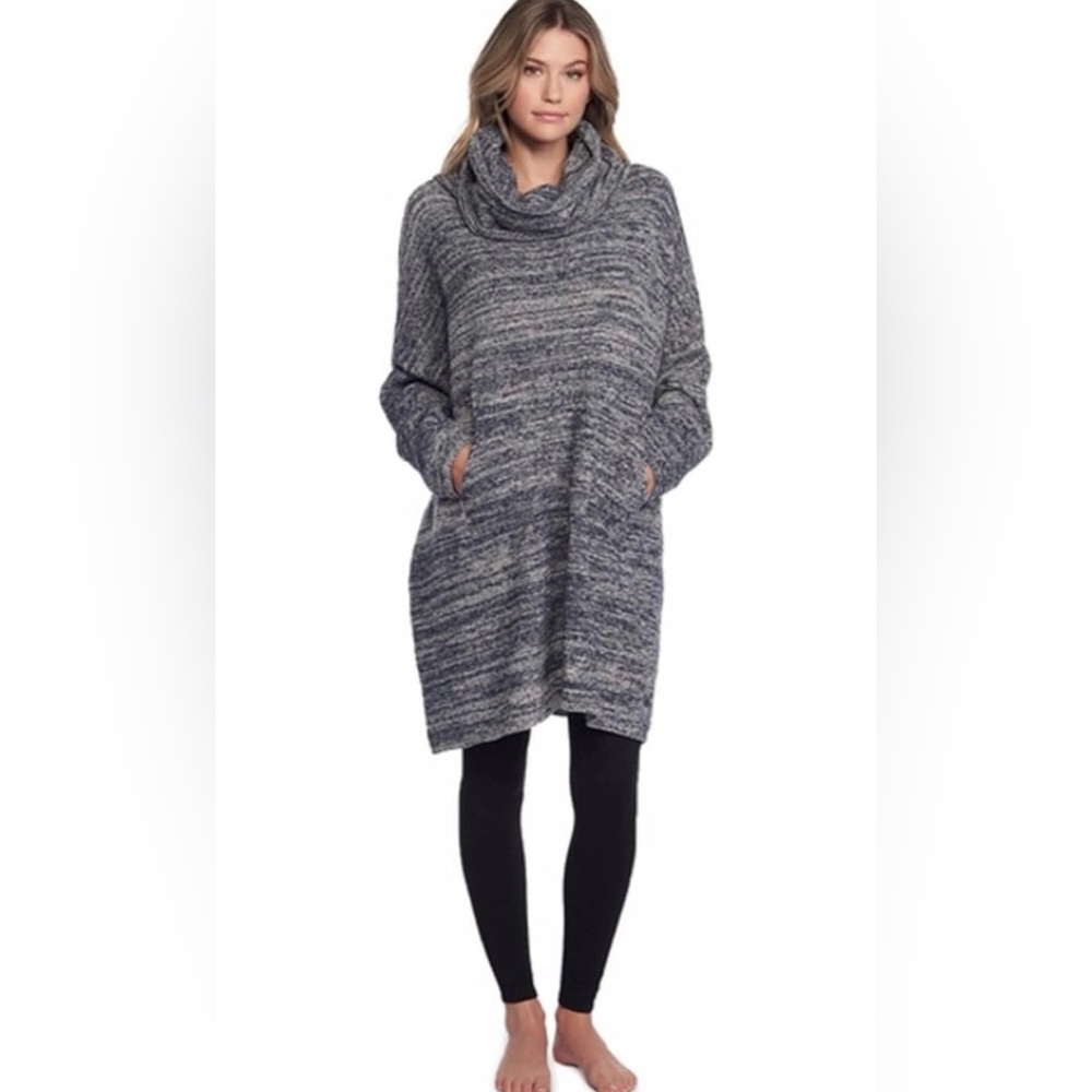 Barefoot Dreams cozy‎ chic funnel neck pullover sweater blue one size